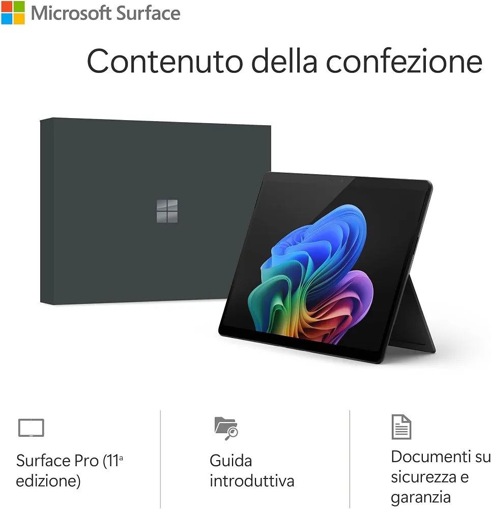 Microsoft Surface Pro (alimentatore non incluso) | Copilot+ PC | 13” Touchscreen | Snapdragon® X Plus | 16GB RAM | 512GB SSD | Ultimo modello 11esima edizione | Nero